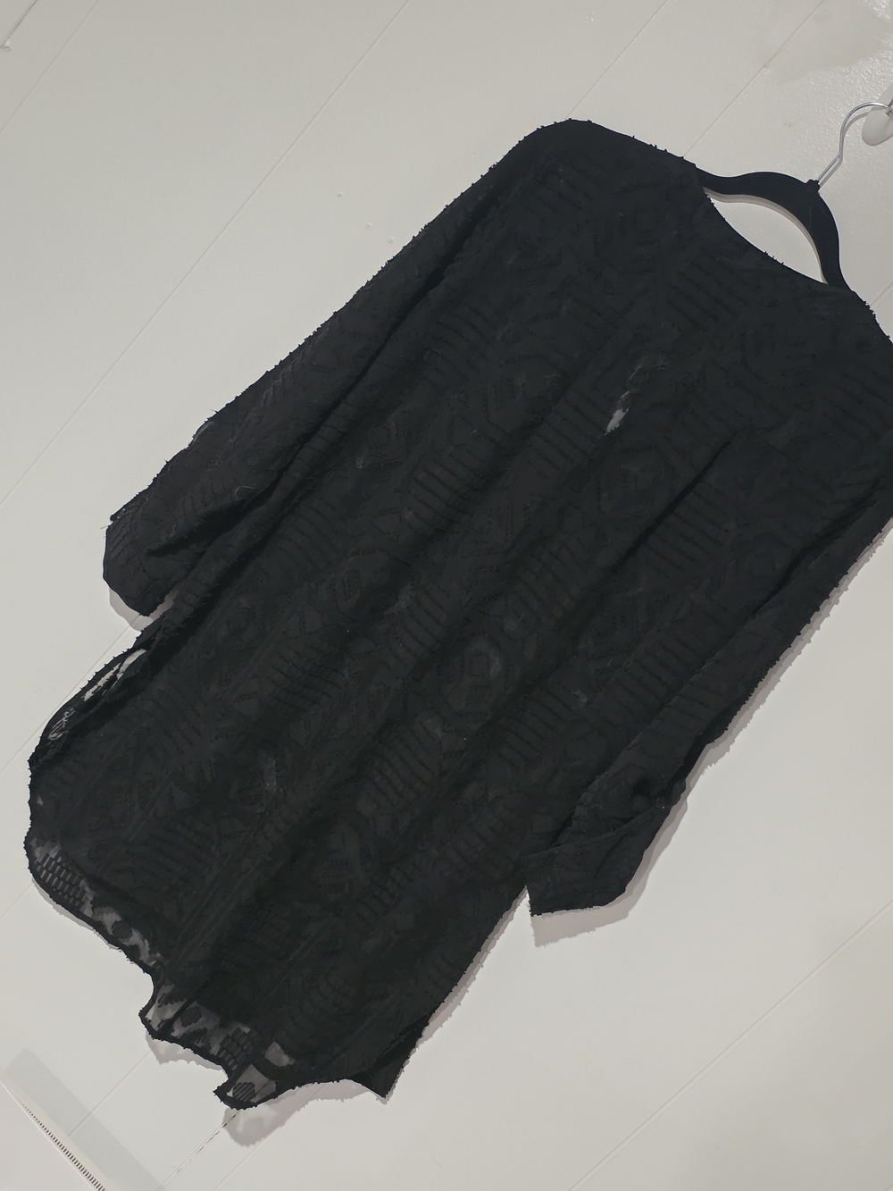 Cupio Black Sheer Textured Tunic Top, Long Sleeves With Buttons. - Picture 9 of 12